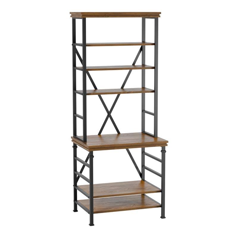 Industrial Metal 6-Shelf Bookcase in Dark Oak K76825