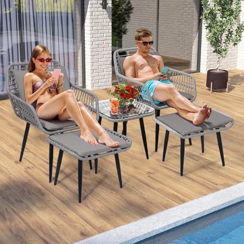 5 Piece Wicker Bistro Patio Conversation Furniture Set F180