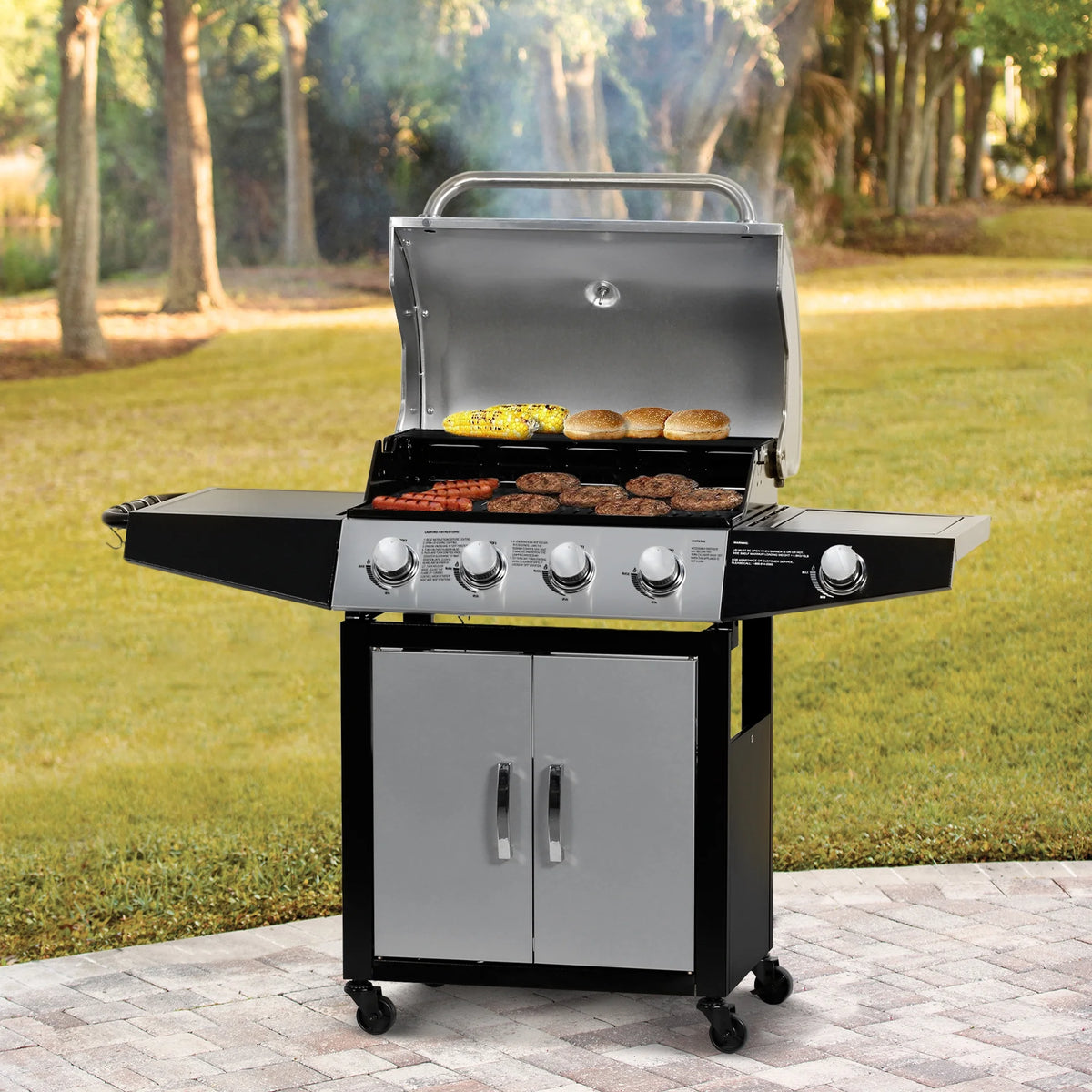 4 Burner Propane Gas Grill with Side Burner Q615