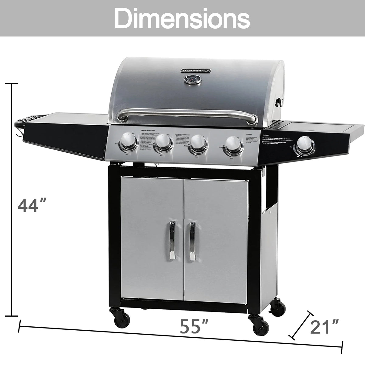 4 Burner Propane Gas Grill with Side Burner Q615