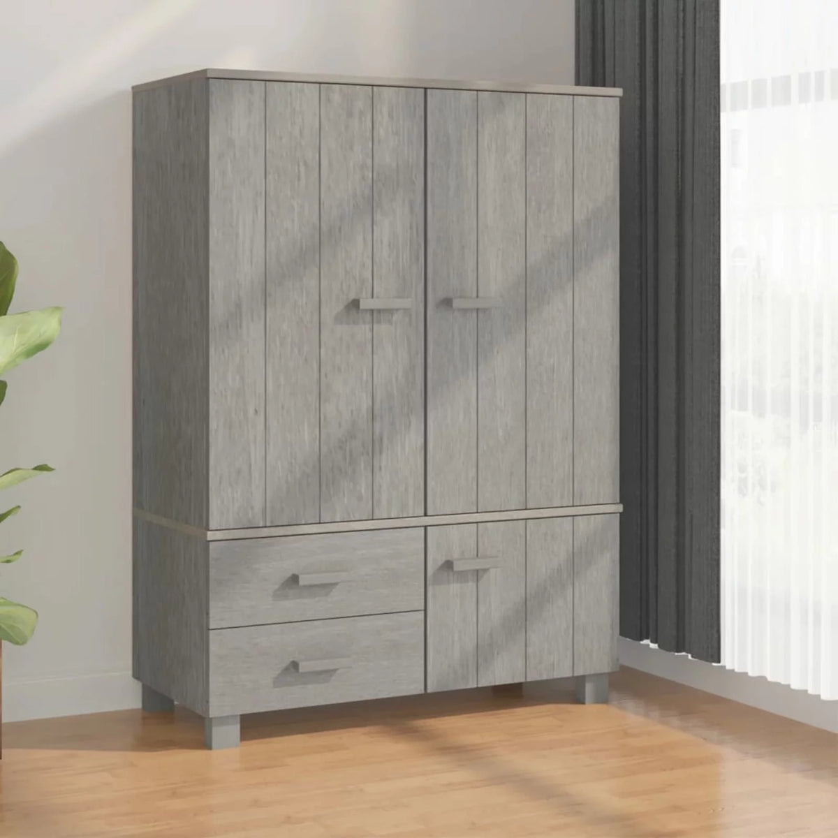 Gray Solid Wood Pine Wardrobe N701997