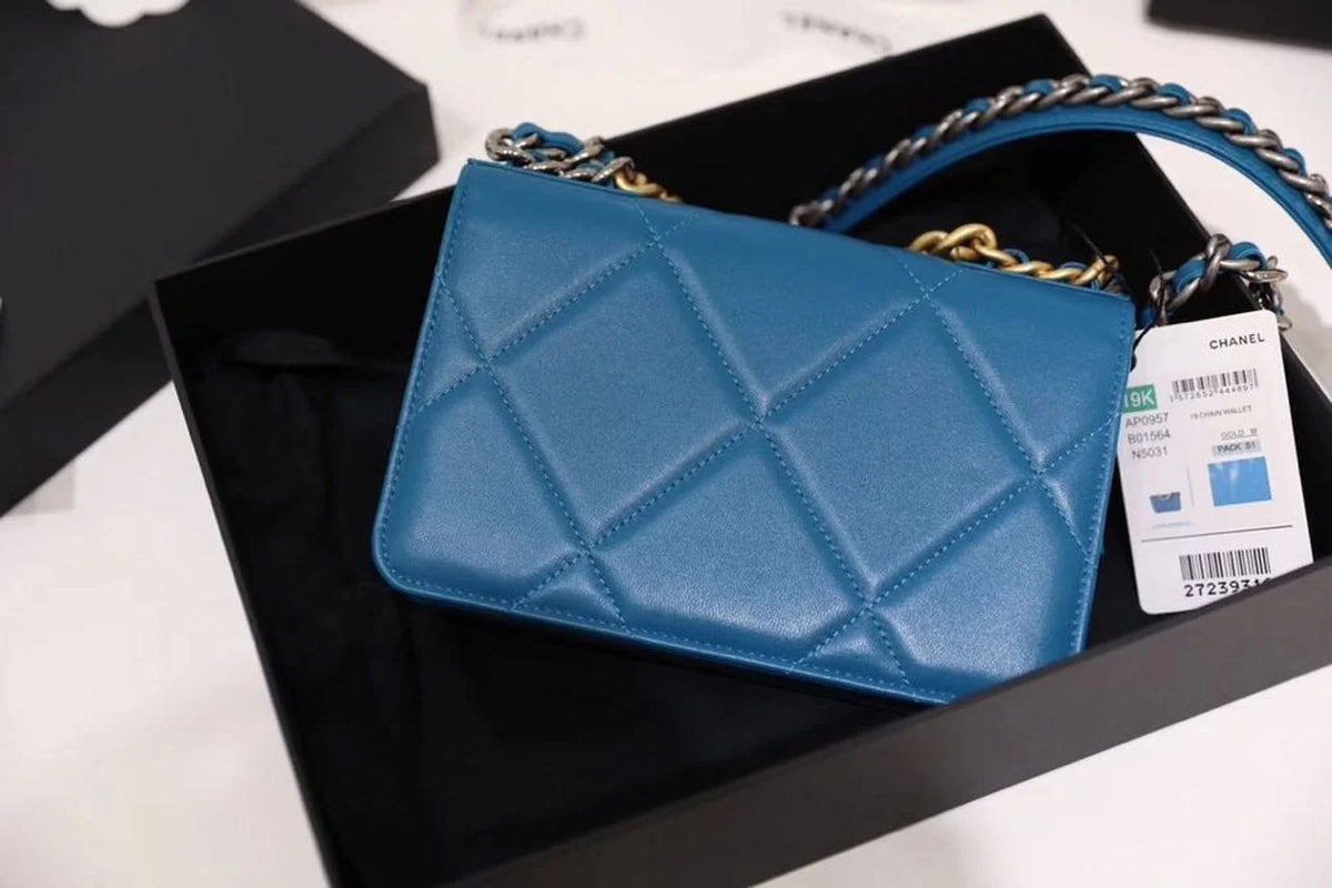 Blue Goatskin Leather Flap Bag R38571