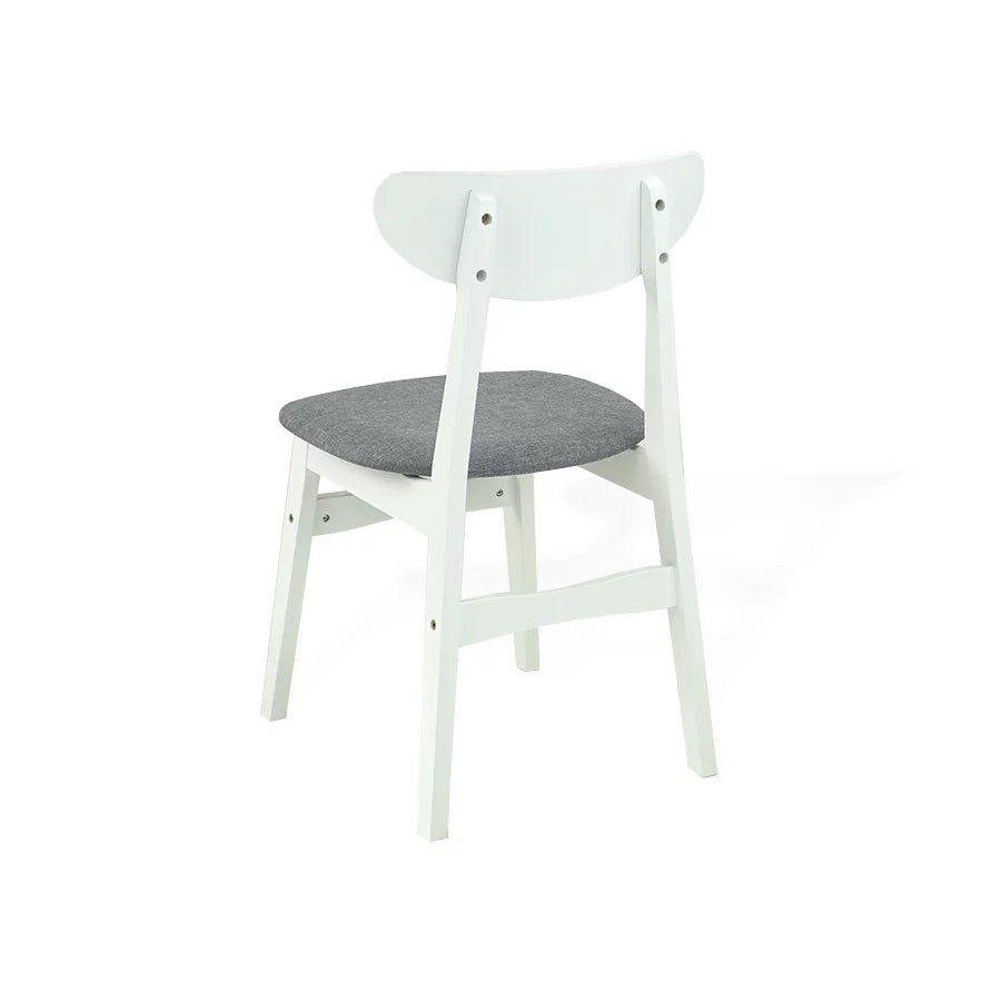 Set of 2 Chairs and Round Dining Table Solid Wood Padded Seat White L4921