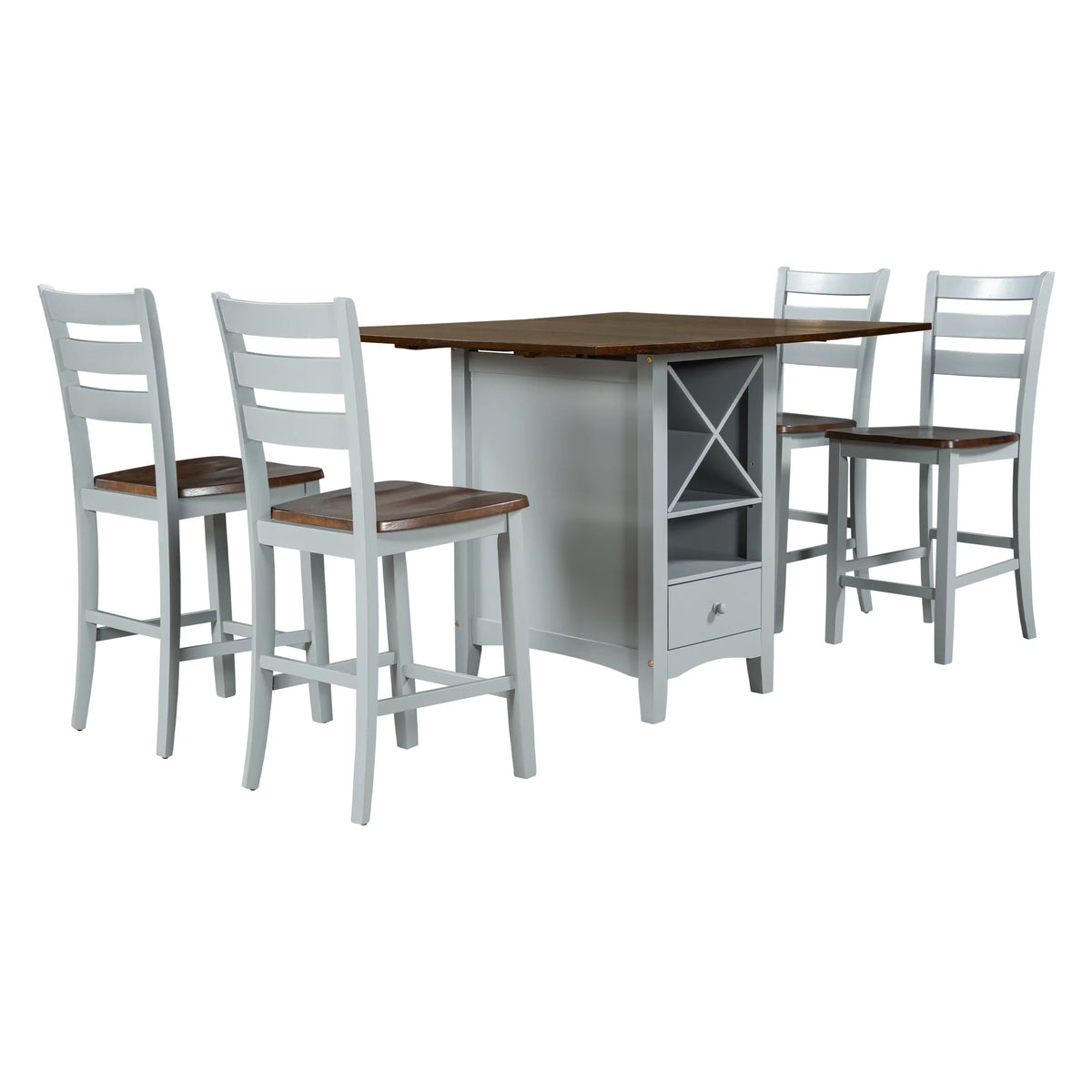 5 Piece Counter Height Dining Set with Wine Rack and Drop Leaf T549