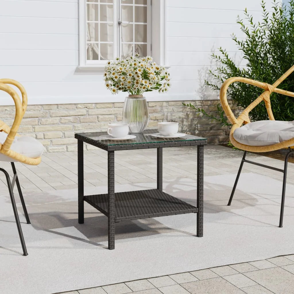 Black Poly Rattan and Tempered Glass Side Table A536836