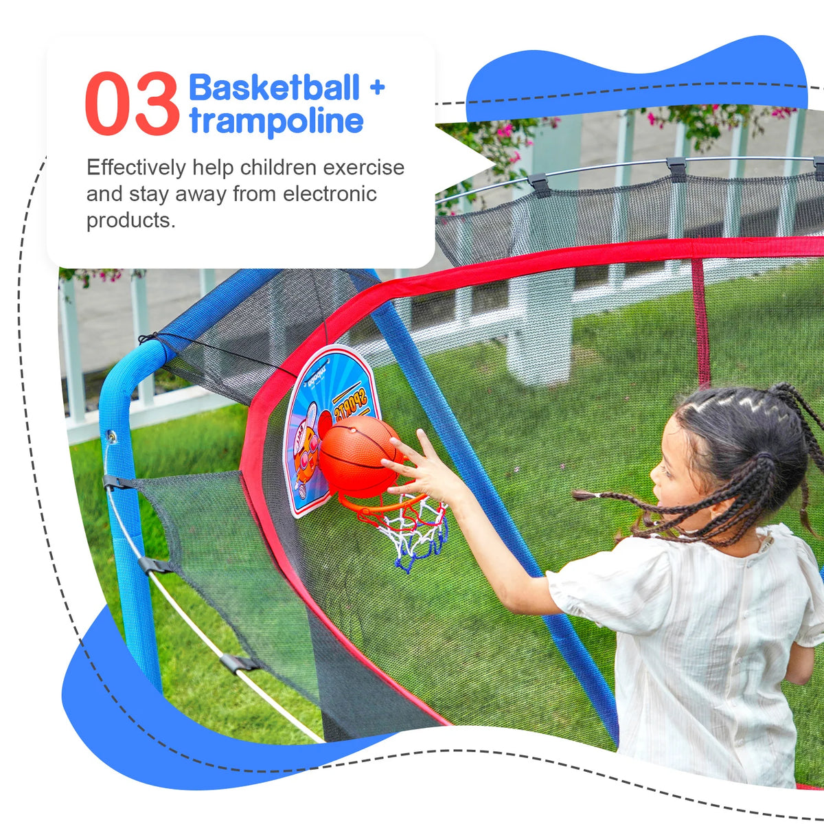 Small No-Gap Trampoline with Basketball Hoop O714