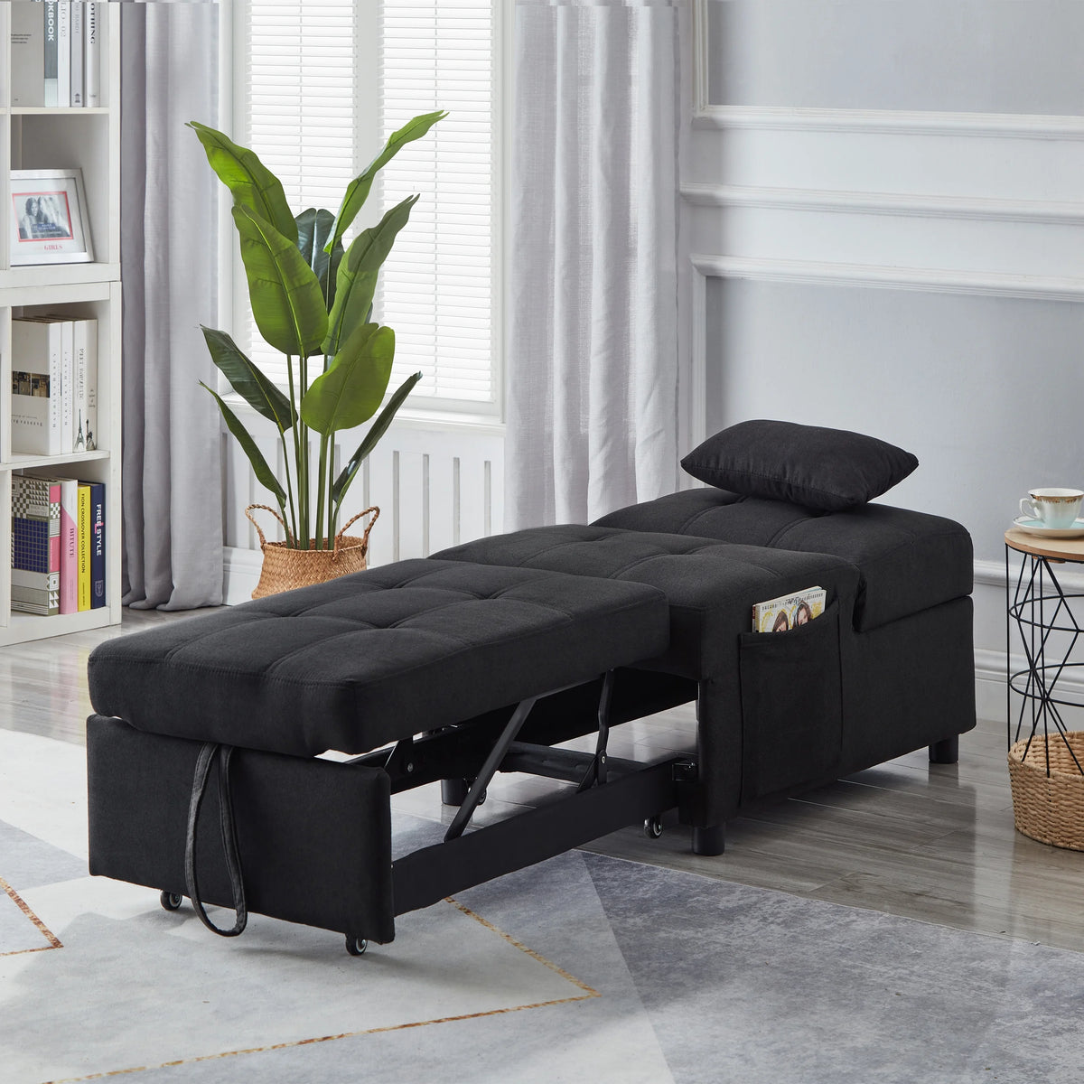 Recliner Chair Bed with Black Linen Fabric C7777