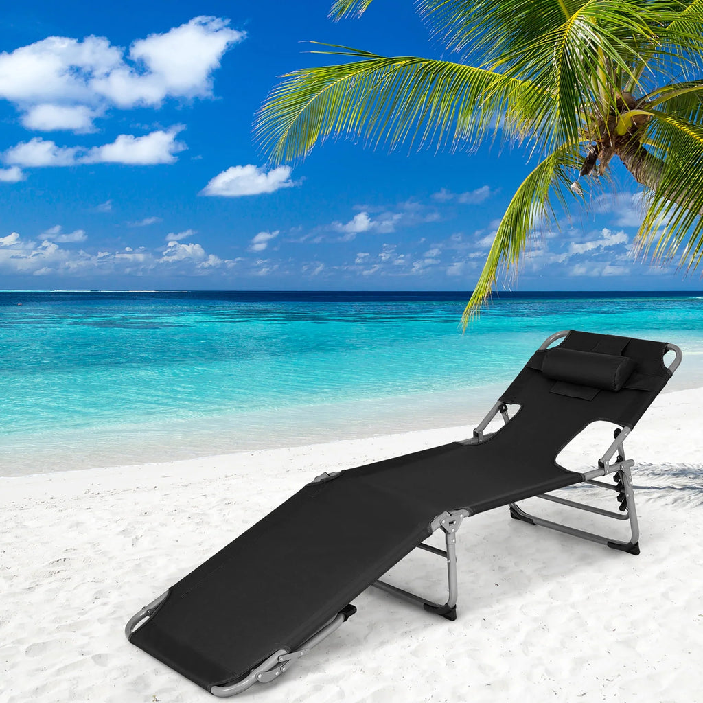 Pink Folding Chaise Lounge with Pillow F636