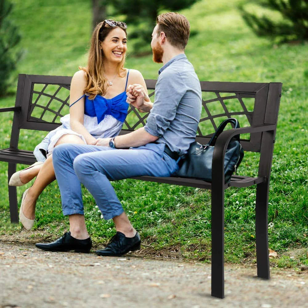 Black Outdoor Garden Bench with Armrests G64262