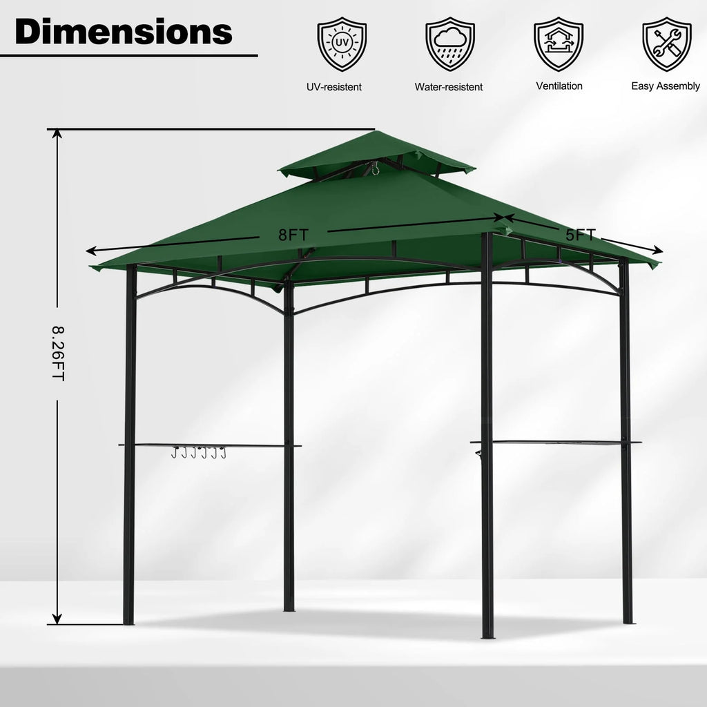8' x 5' 2-Tiered Grill Gazebo Canopy with 2 LED Lights, Brown D837
