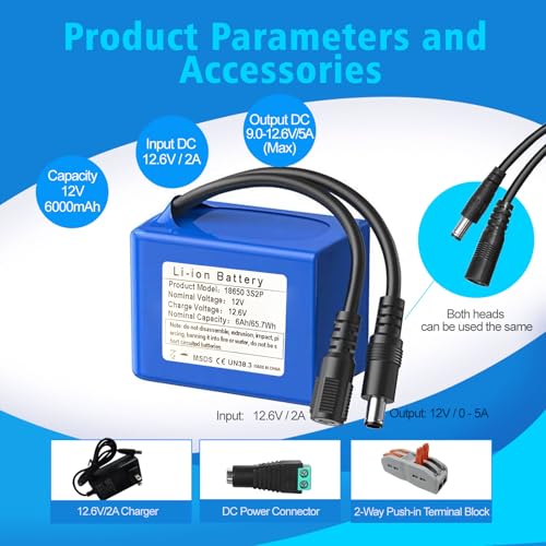 12V 6000mAh Rechargeable Lithium-Ion Battery Pack with Charger J49540