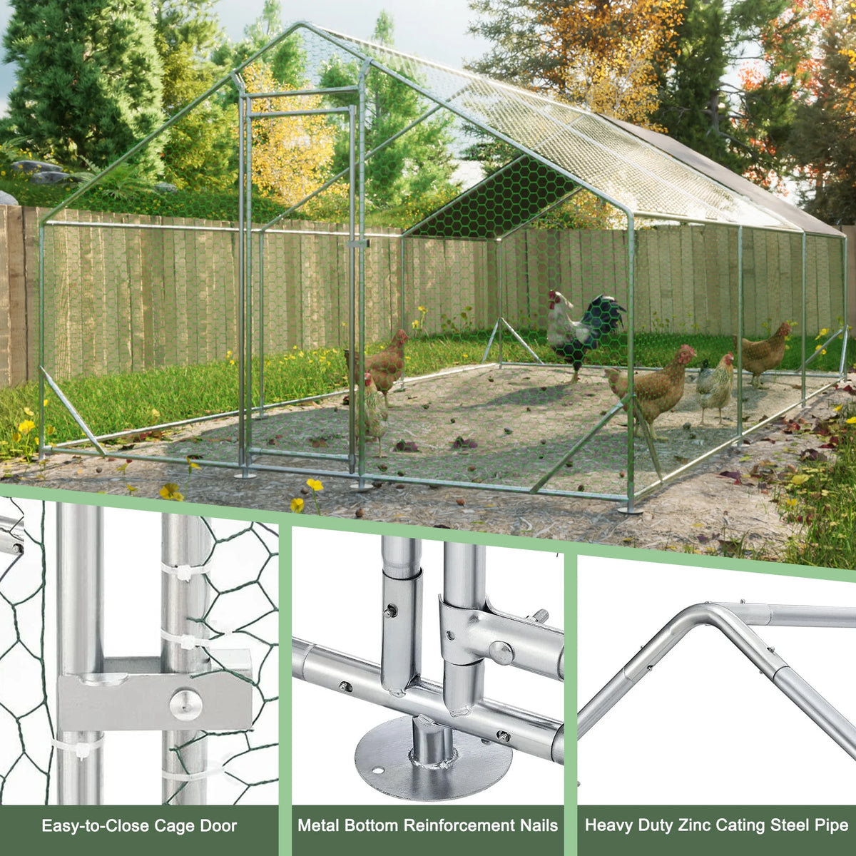 Large Metal Walk-in Chicken Coop with Waterproof Cover X137