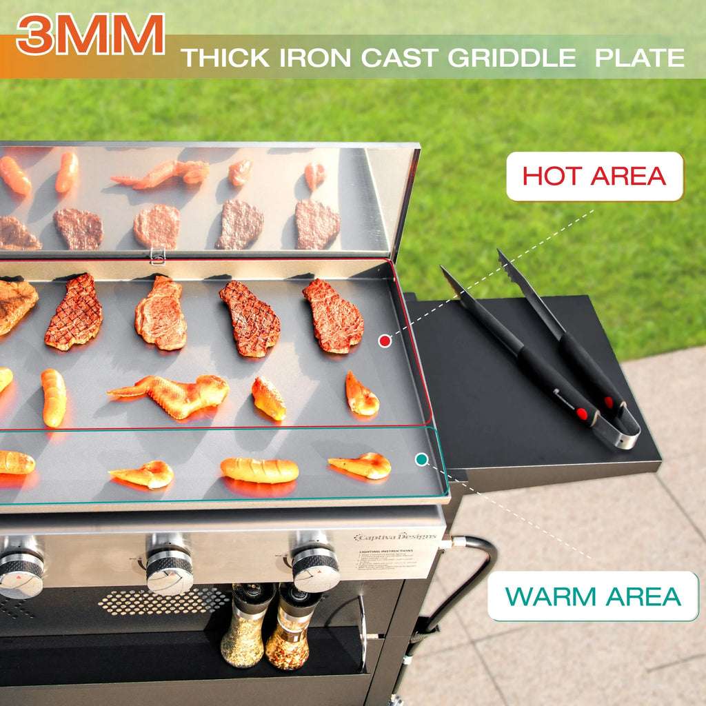 3-Burners Gas Griddle Portable Flat Table Top BBQ Grill 33,000 BTU R406