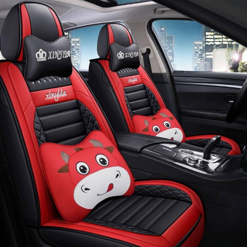 Black Pink PU Leather Car Seat Covers Full Set U335369