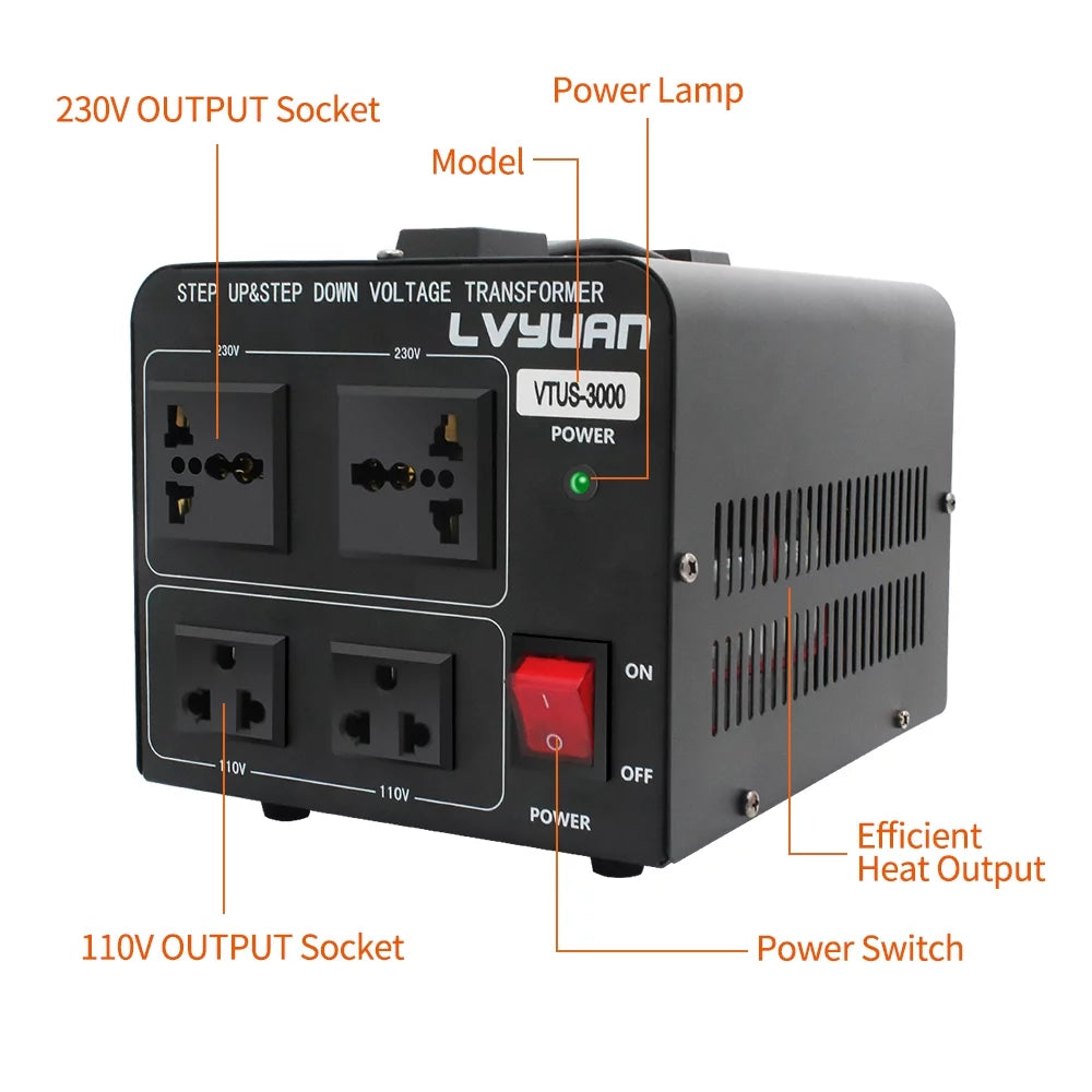 3000 Watts Peak Voltage Converter Transformer Step Up/Down 110V to 220V / 220V to 110V H9712