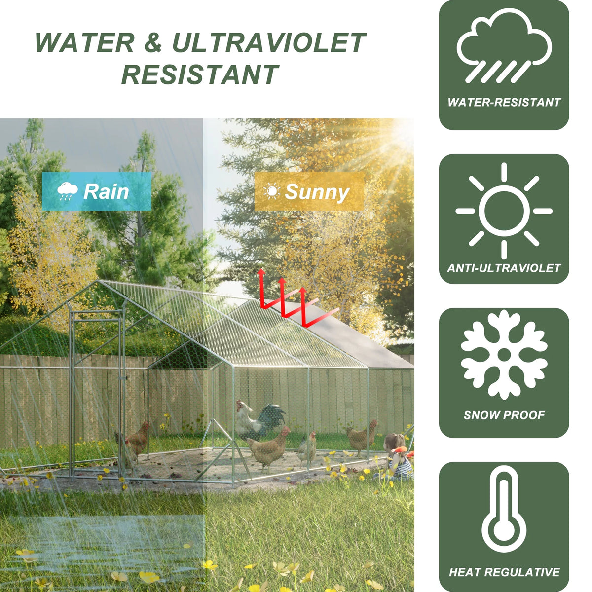 Large Metal Walk-in Chicken Coop with Waterproof Cover X137