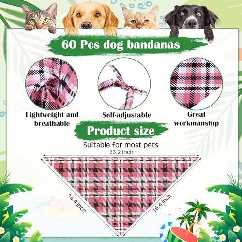 108 Pcs Dog Bandanas Bow Tie Set Plaid Pattern Adjustable Washable Reversible F495169