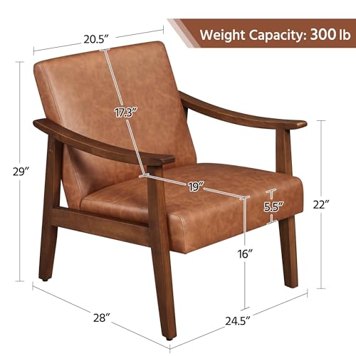 Brown PU Leather Accent Chair with Solid Wood Legs G5669