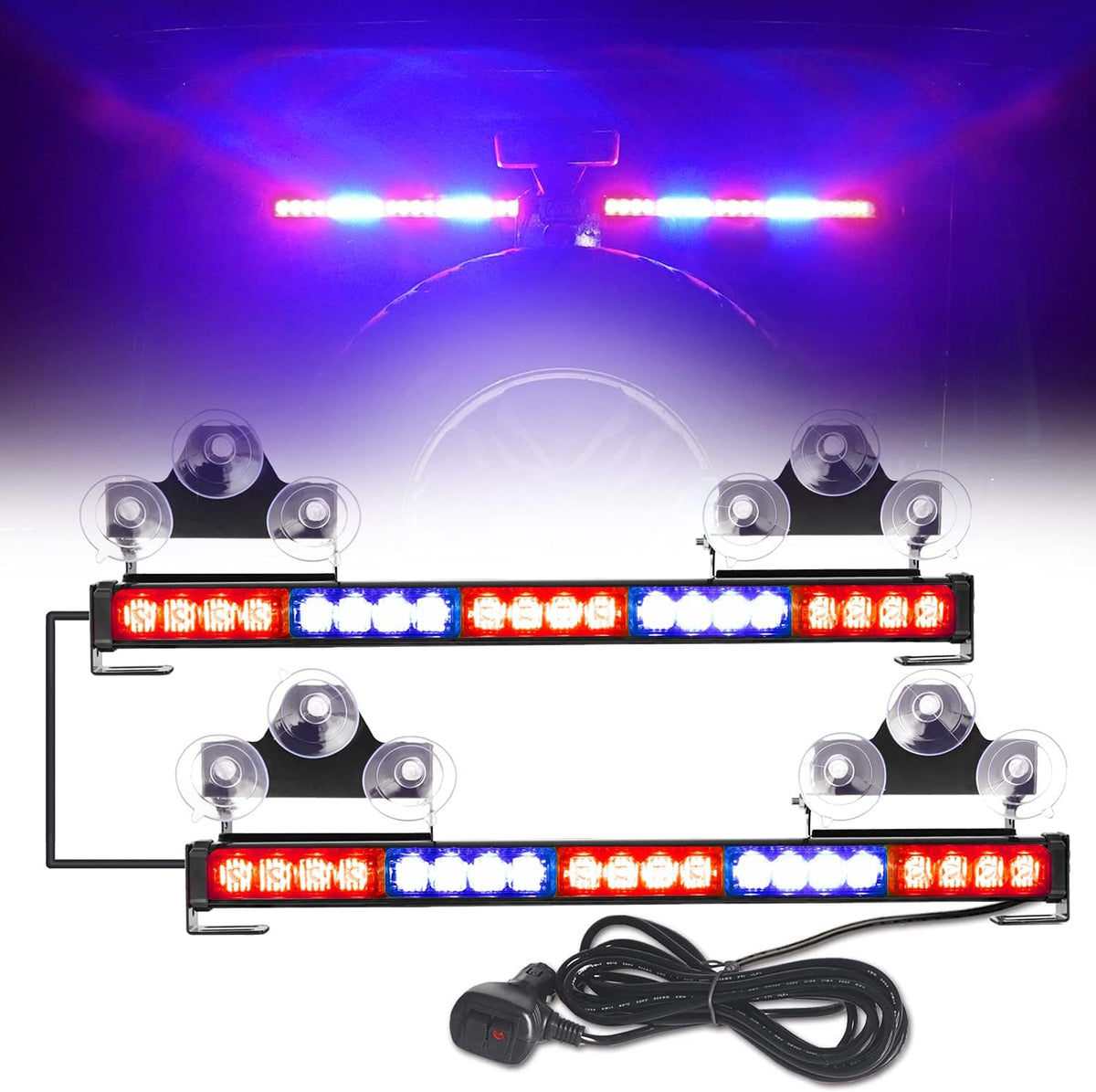 2 in 1 Amber White LED Traffic Advisor Strobe Light Bar Pack of 2 I94508