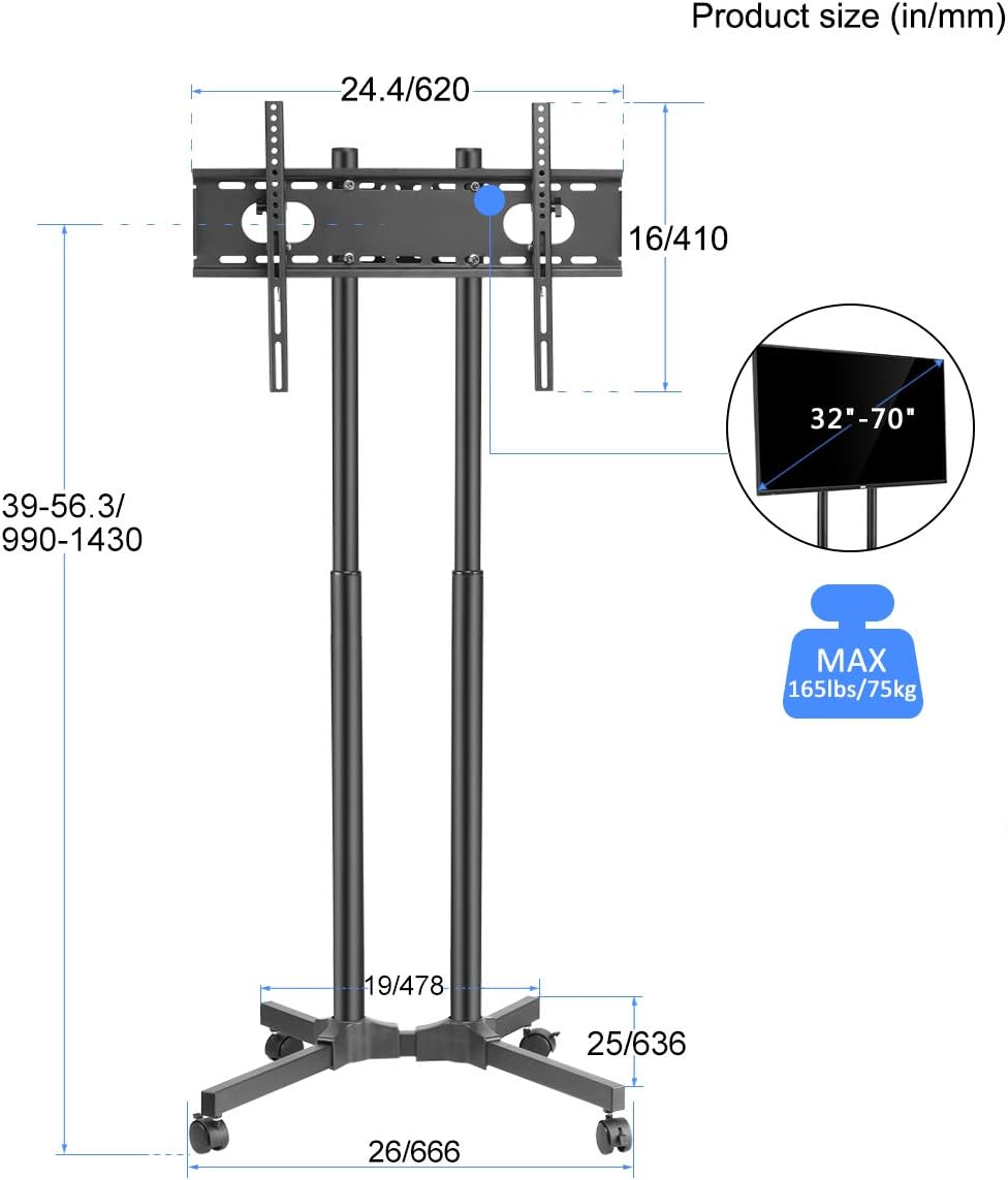 Rolling TV Stand Mount Cart with Wheels for 32-70 inch TVs P899