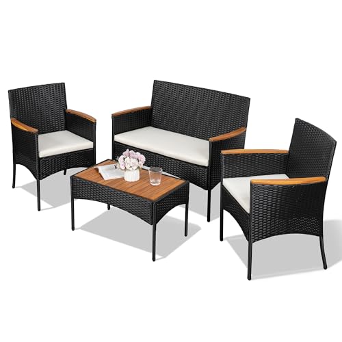 4-Piece Outdoor Wicker Patio Furniture Set with Cushions Y5053