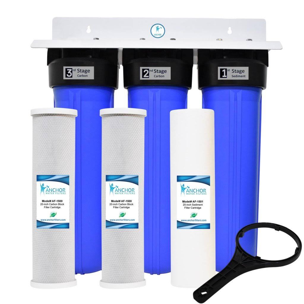 3-Stage Sediment and Dual Carbon Block Whole House Water Filtration System 20 x 4.5 in. T1338