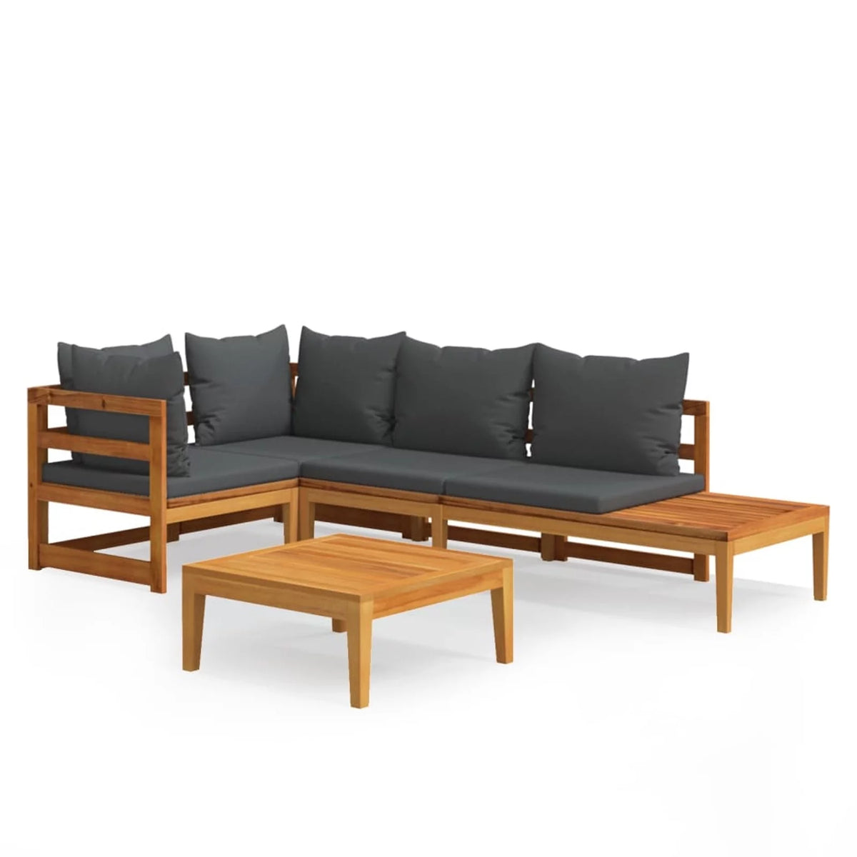 4 Piece Dark Gray Cushioned Acacia Wood Patio Lounge Set L56165