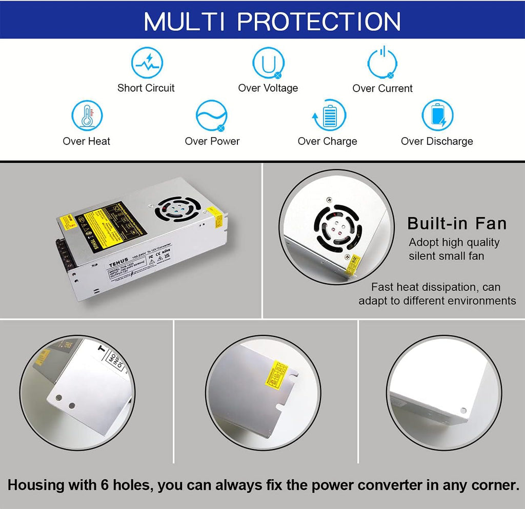 Switching Power Supply AC 110V/220V to DC 12V 40A 480W Power Adapter Transformer S6571