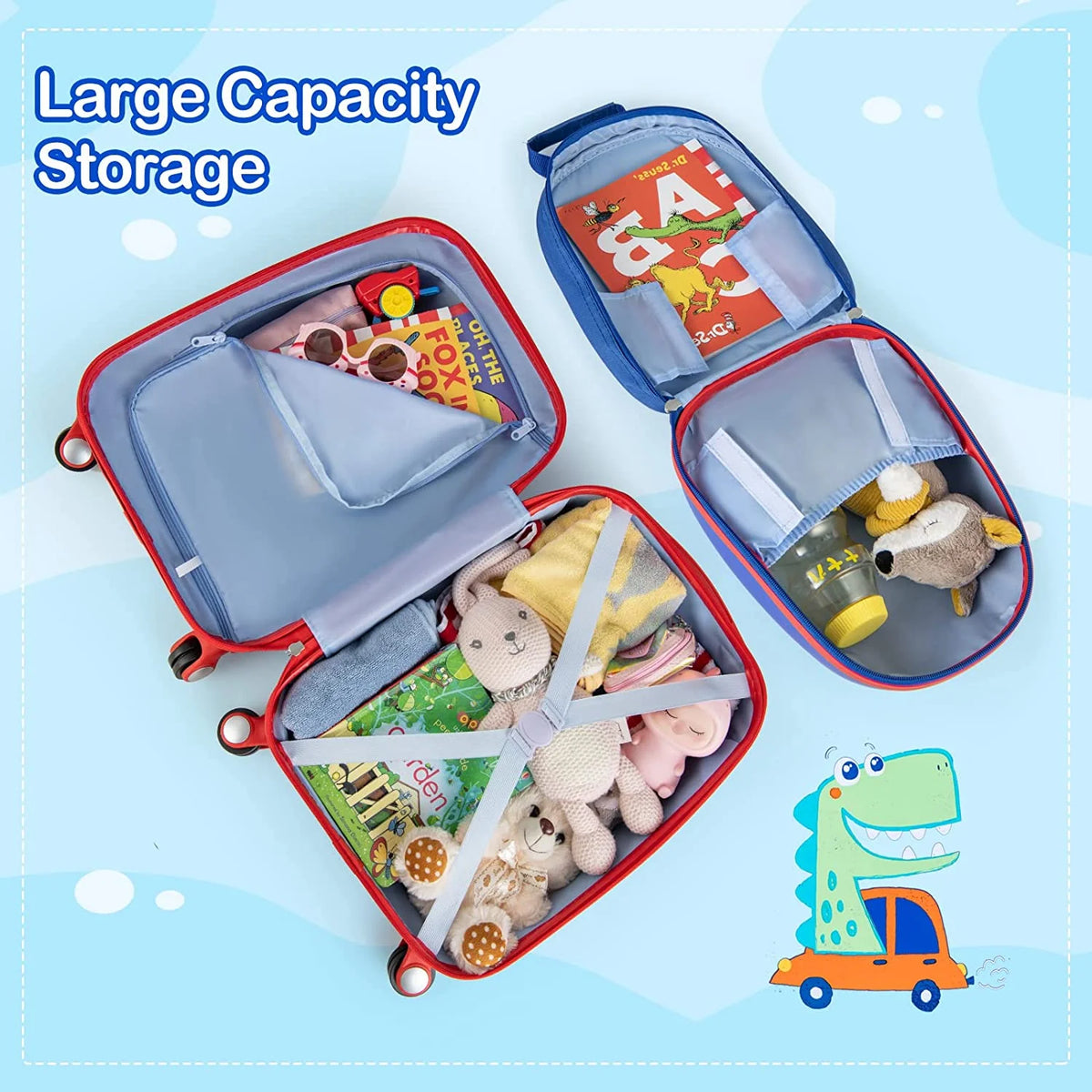 Blue Dinosaur 2 Pcs Kids Luggage Set with Rolling Spinner Wheels R609