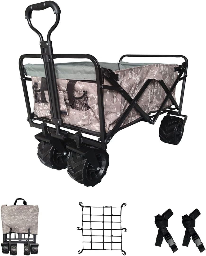 Collapsible Heavy Duty Beach Wagon Cart with Universal Wheels Adjustable Handle (Black) R63819