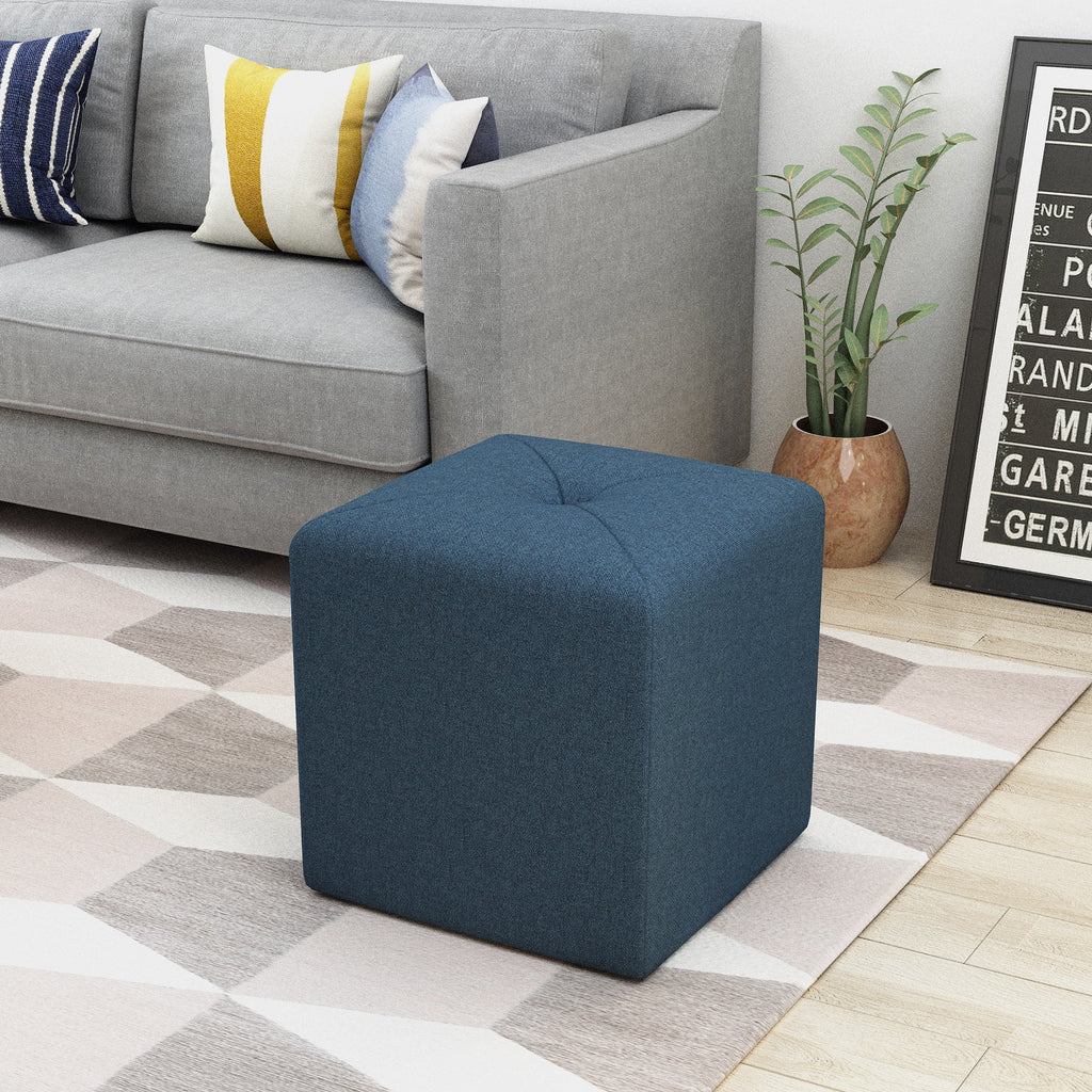 Navy Blue Fabric Square Ottoman X232