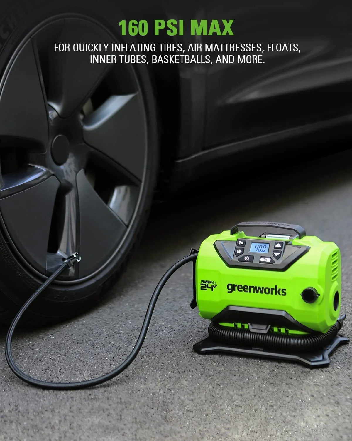 24V Inflator Pump with 2Ah USB Battery & Charger Y86939