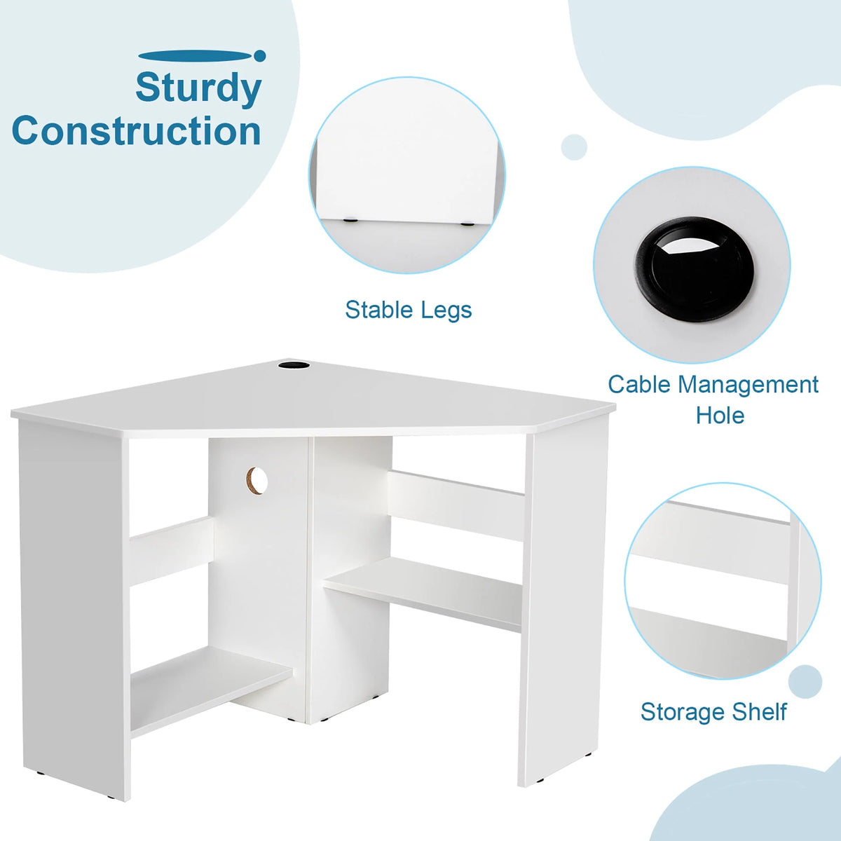 Corner Computer Desk with Storage Shelf White A728436