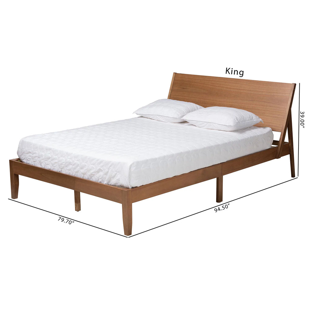 Walnut Brown Wood Queen Size Platform Bed I4359
