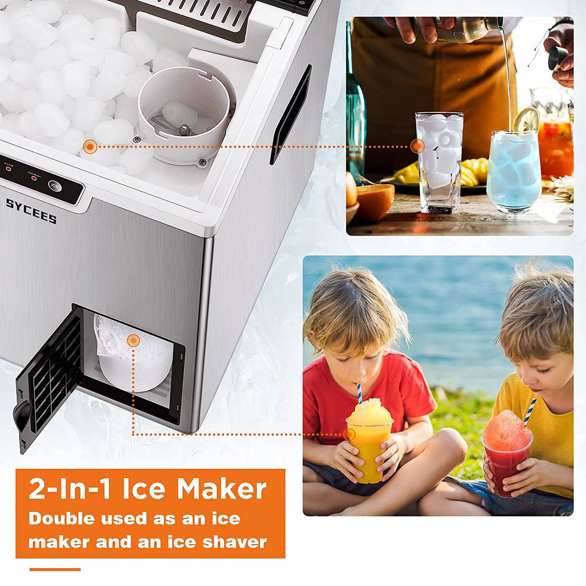 2-in-1 Countertop Ice Maker and Shaver Machine with Ice Scoop and Basket P2400