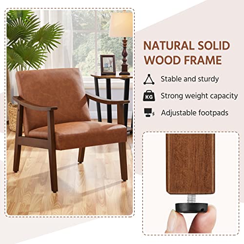 Brown PU Leather Accent Chair with Solid Wood Legs G5669