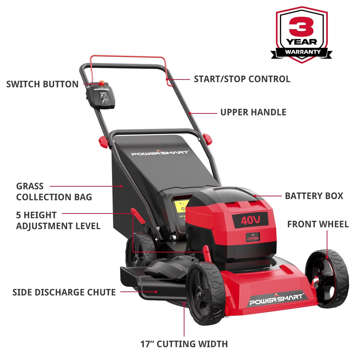 40V 17-inch Cordless Brushless Electric Push Lawn Mower I219