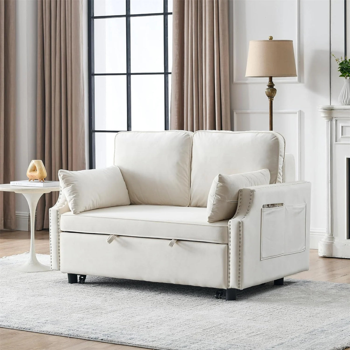 Velvet Convertible Sleeper Sofa with Pull Out Bed U378543