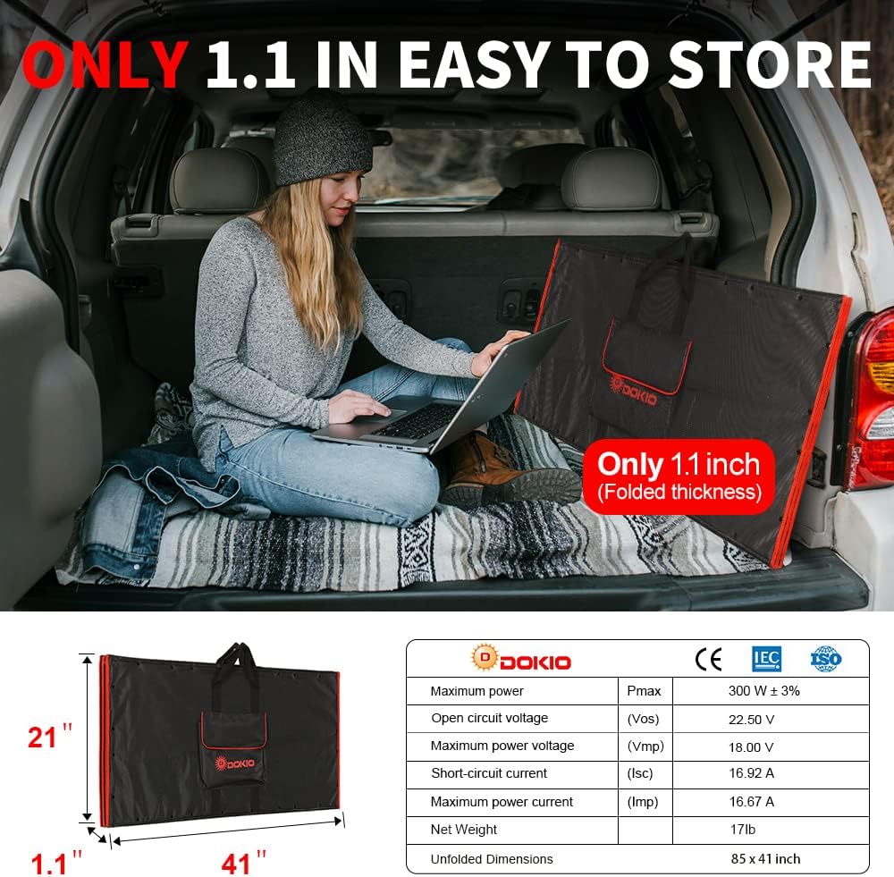 300W 18V Portable Folding Solar Panel Kit with 2 USB Outputs J57452