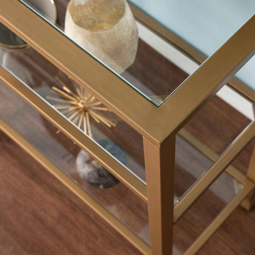 Gold Metal and Glass Console Table Y228