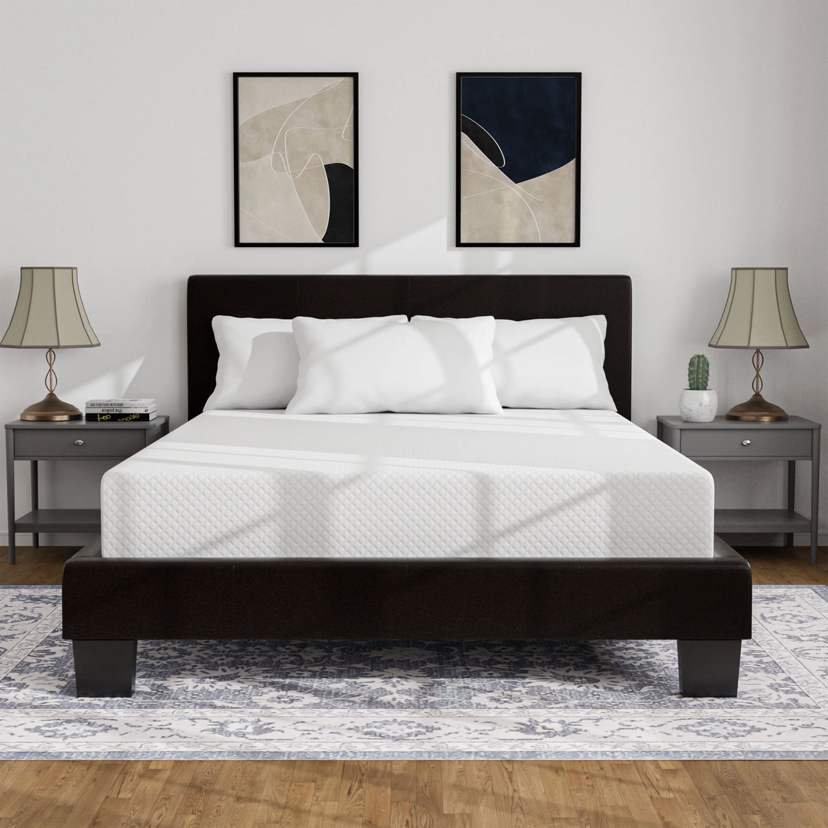 Espresso Leatherette Eastern King Bed with 10-Inch Mattress Y958
