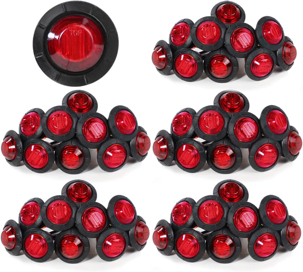 3/4 Inch Amber 3 LED Round Side Marker Indicator Lights with Black Rubbers 12V DC J3116