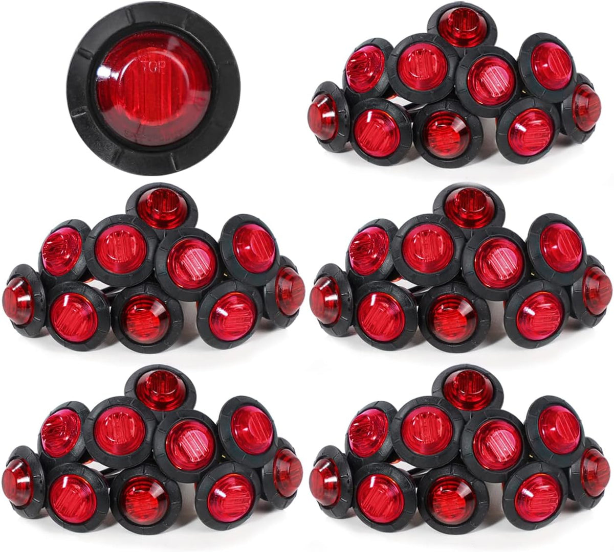 3/4 Inch Amber 3 LED Round Side Marker Indicator Lights with Black Rubbers 12V DC J3116