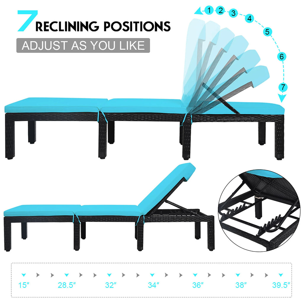 Patio Rattan Lounge Chair Height Adjustable Turquoise Y93822