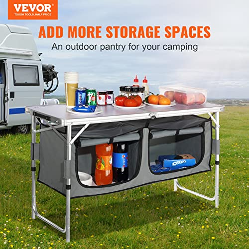 3 Adjustable Height Folding Camping Kitchen Table with Storage Organizer F247440