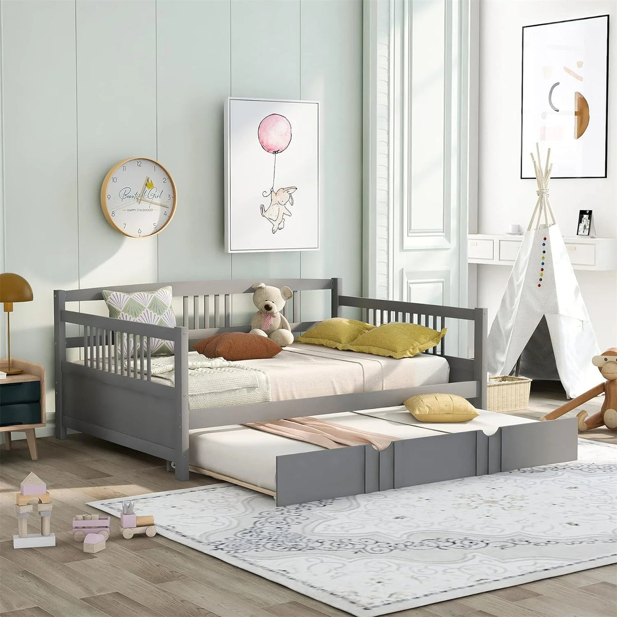 Grey Full Size Wood Daybed with Trundle B73581