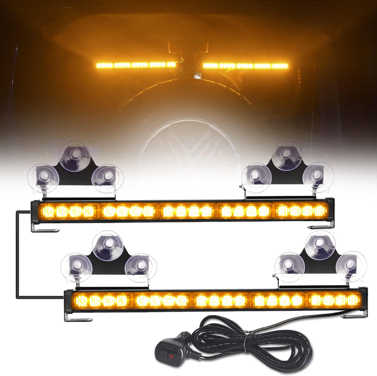 2 in 1 Amber White LED Traffic Advisor Strobe Light Bar Pack of 2 I94508