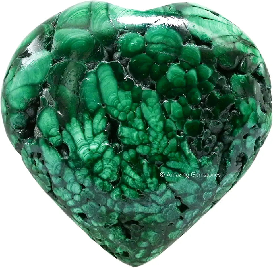 Malachite Crystal Heart Palm Stone W488