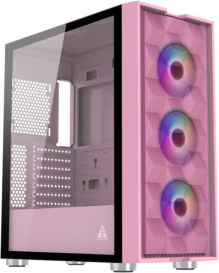 Pink Mid Tower Computer Case with Tempered Glass Side Panel L446