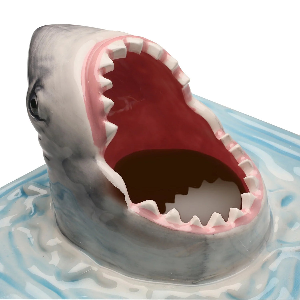 Shark Attack Sushi Plate, Hand-Painted Ceramic Serving Tray with Soy Sauce Holder and Chopsticks Rest Q80606